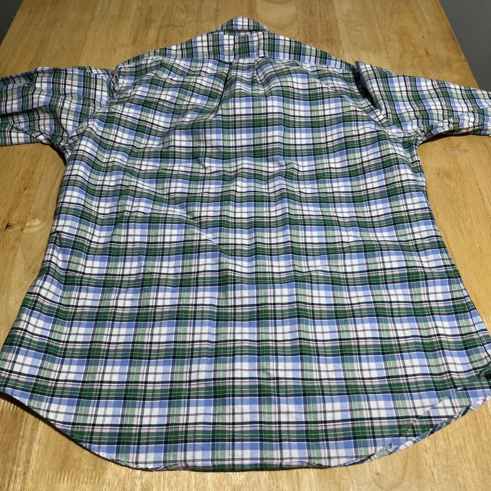 Ralph Lauren Shirt Men's‎ Custom Fit Size L Green Blue  Plaid Cotton Casual